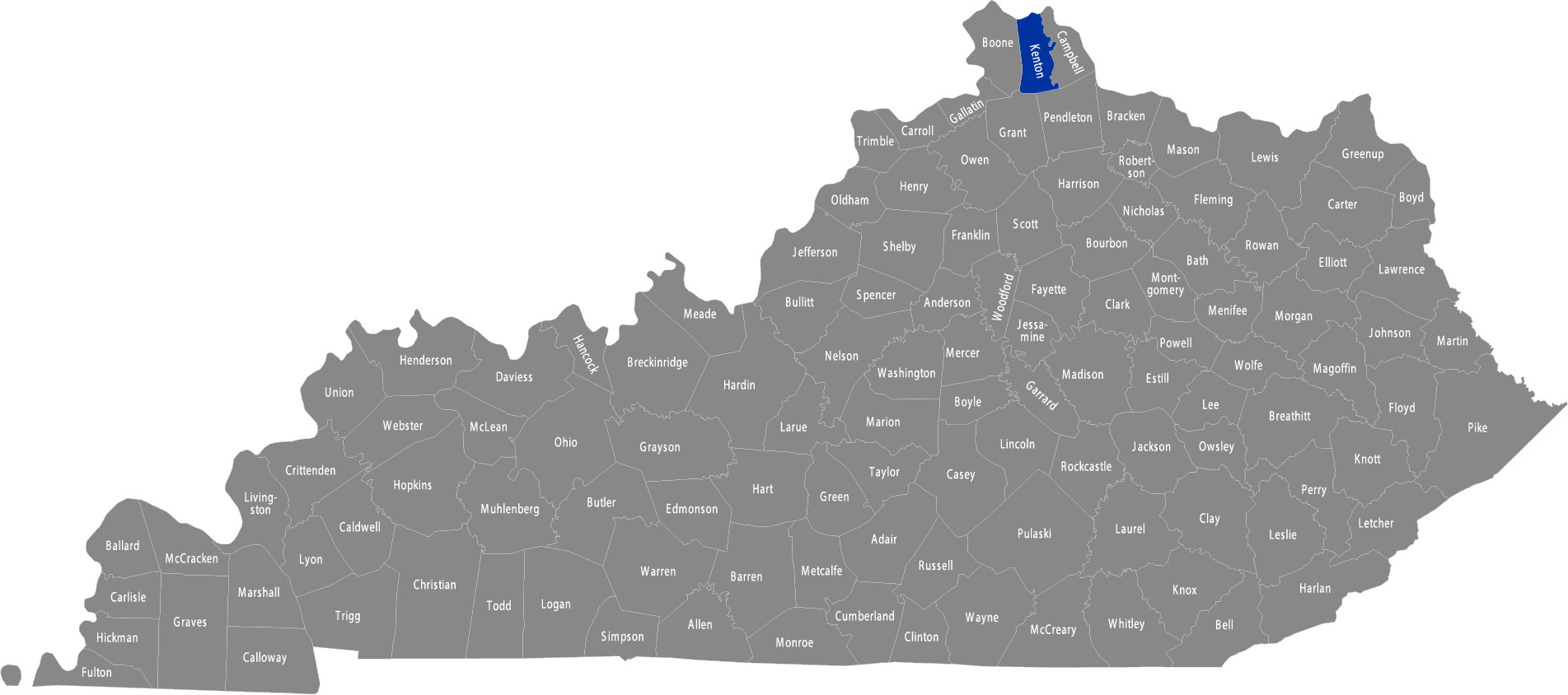 State of Kentucky map with Kenton County highlighted